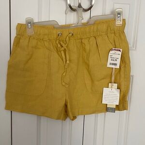 Women's Linen-Blend Drawstring Shorts - Mustard Yellow